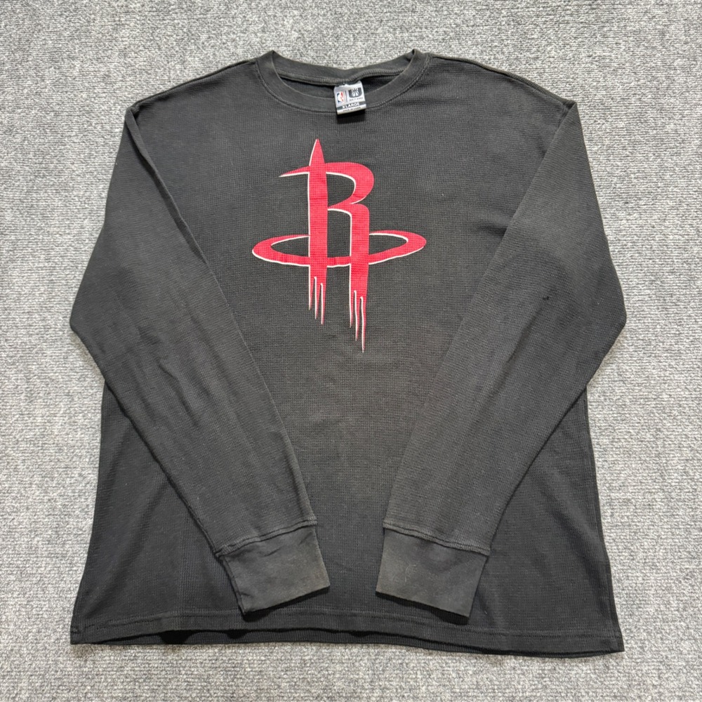 VTG Rockets Thermal Long-sleeve Shirt Mens XL Black Cotton Blend NBA Basketball